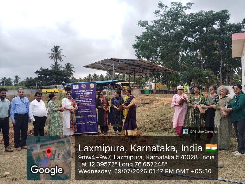 he photograph indicates a tree plantation programme organised by the Inner Wheel Club of Mysore Midtown at MRIT College Premises.
